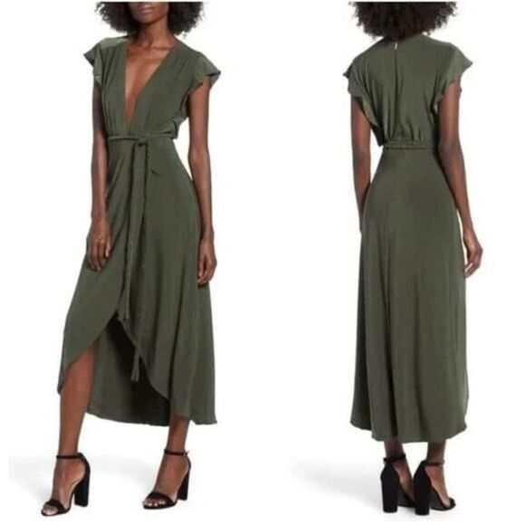 MISA Los Angeles Women's Sz XS Olive Green Irina Wrap Dress w/Braided Rope Belt - Picture 1 of 11